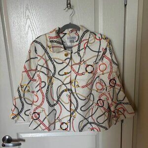 Sag Harbor 98% Cotton Size L Multicolored Gold rush Lined Jacket 3/4 Sleeves